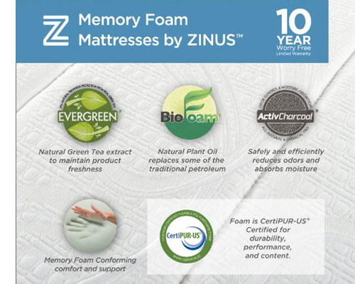 zinus memory foam green tea mattress